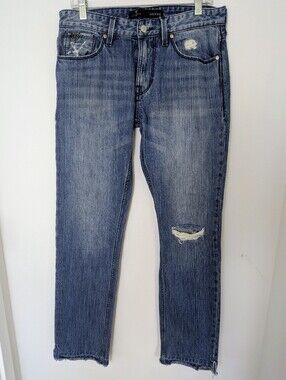 Guess Men's Rigid Slim Straight Jeans Ripped Destroyed Blue Wash Size 32 * 32